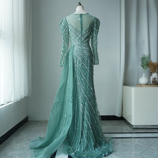 2025 Arabic Turquoise Mermaid Split Beaded Luxury Dubai Long Evening Dresses Gowns for Women Wedding Party ED500615