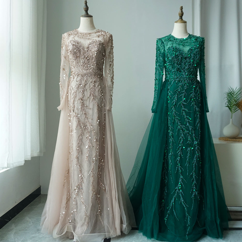 Muslim Green Elegant Mermaid Lace Beaded Luxury Long Evening Dresses Gowns For Women Wedding Party 2025 ED500611