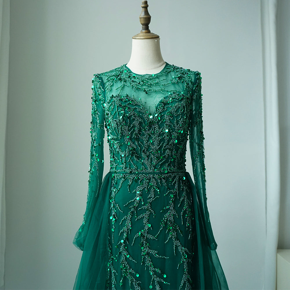 Muslim Green Elegant Mermaid Lace Beaded Luxury Long Evening Dresses Gowns For Women Wedding Party 2025 ED500611