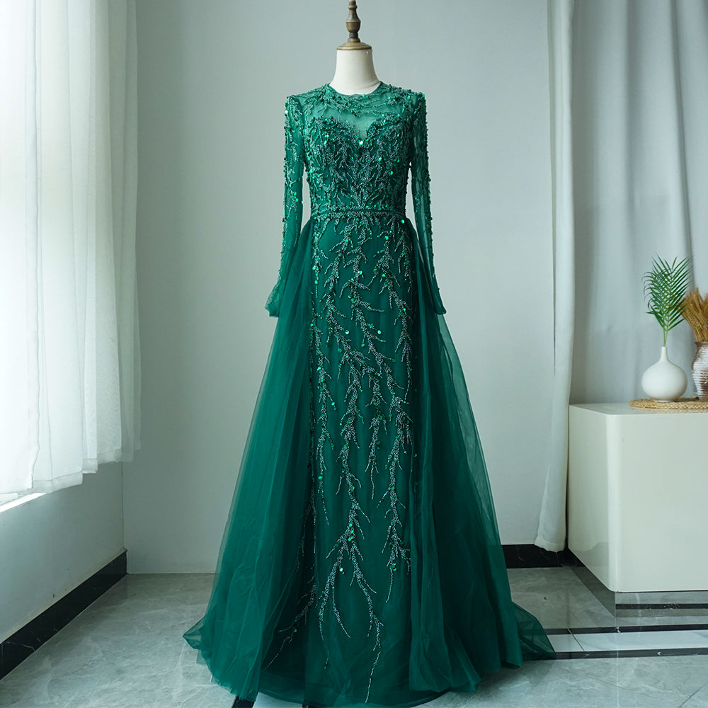 Muslim Green Elegant Mermaid Lace Beaded Luxury Long Evening Dresses Gowns For Women Wedding Party 2025 ED500611