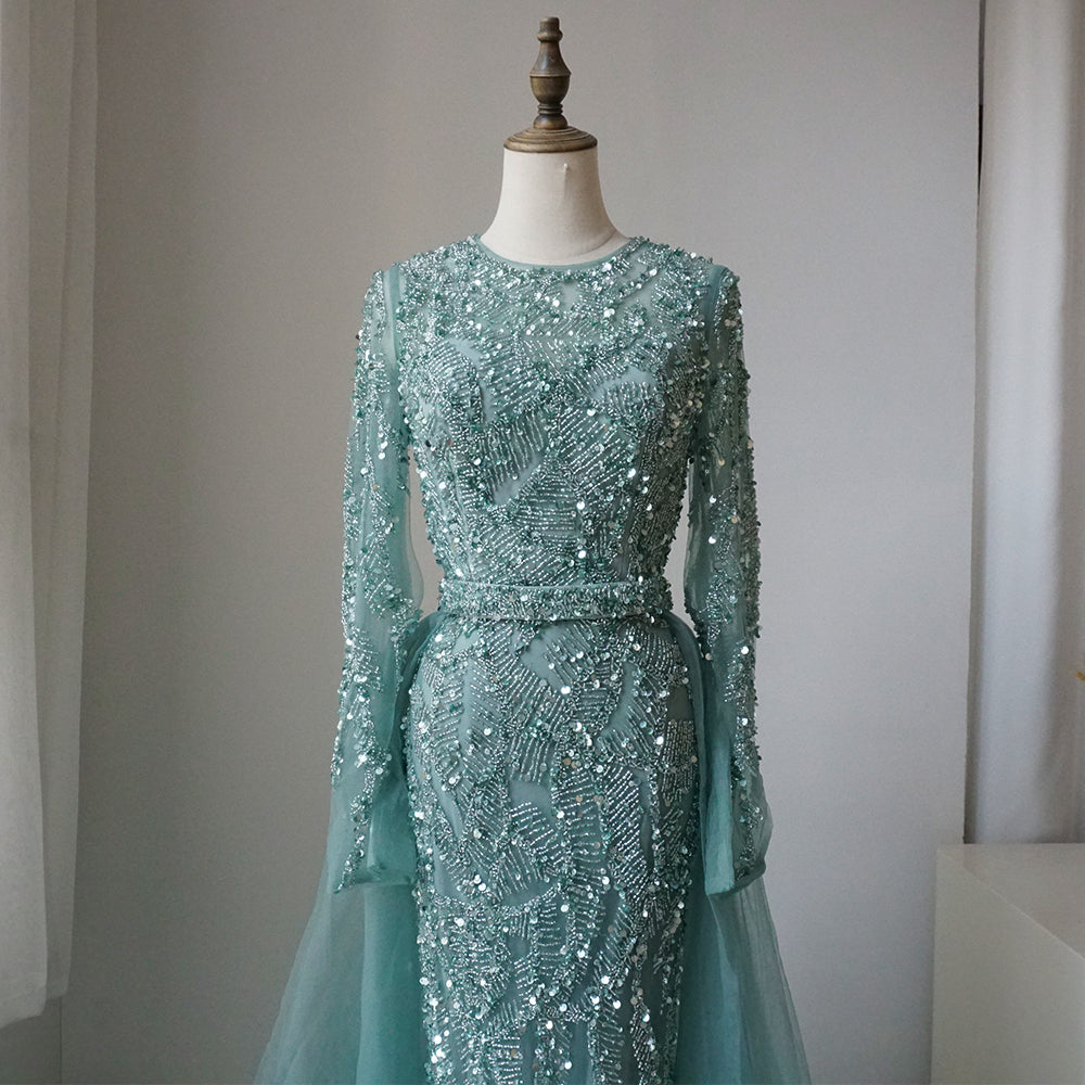 Luxury Dubai Turquoise Mermaid Evening Dress with Tulle ED500658