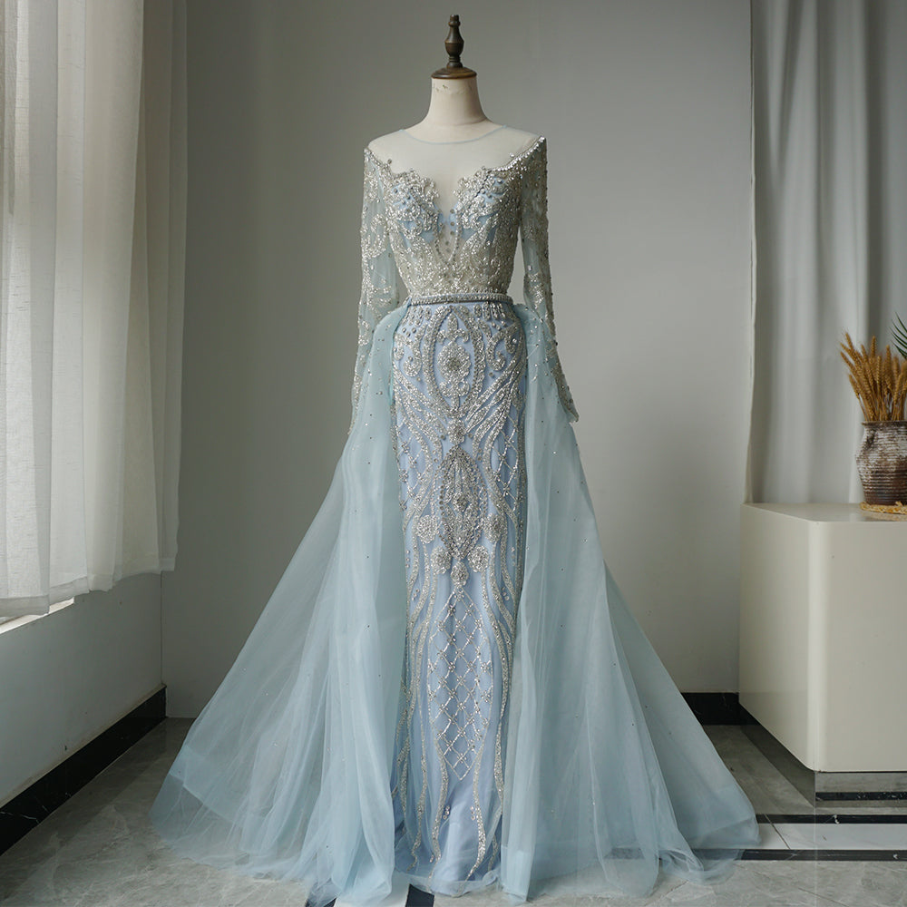 Alacati Muslim Nude Beaded Mermaid Evening Dress with Overskirt ED500739