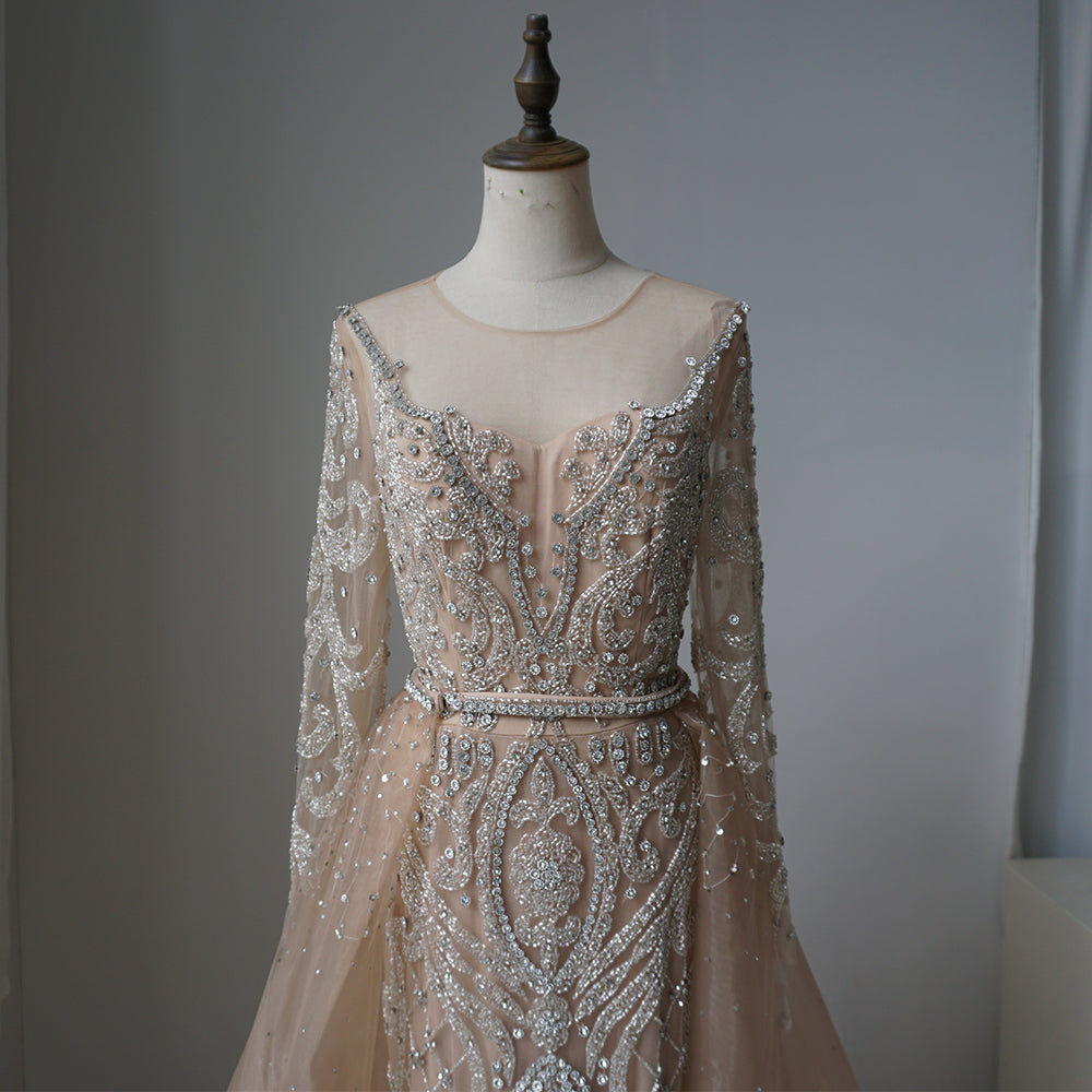 Alacati Muslim Nude Beaded Mermaid Evening Dress with Overskirt ED500739