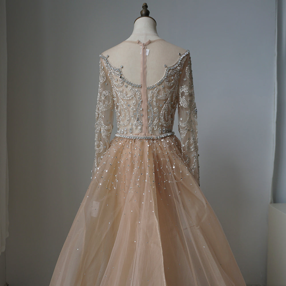 Alacati Muslim Nude Beaded Mermaid Evening Dress with Overskirt ED500739