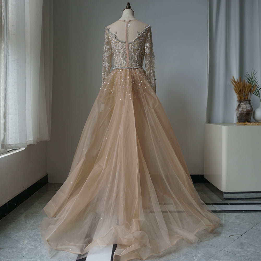Alacati Muslim Nude Beaded Mermaid Evening Dress with Overskirt ED500739