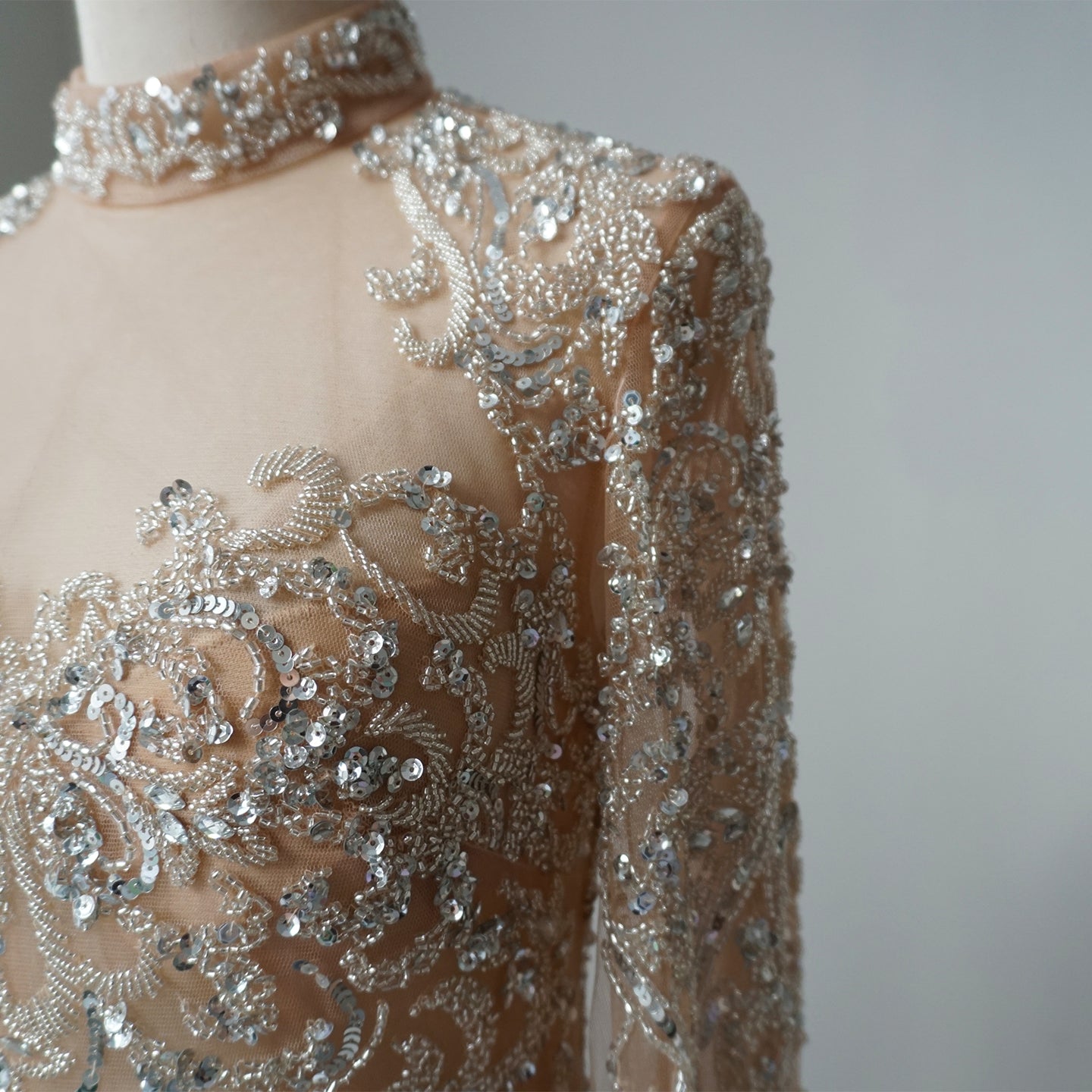 Alacati Luxury Nude Beaded Mermaid Evening Dress with Cape ED500769
