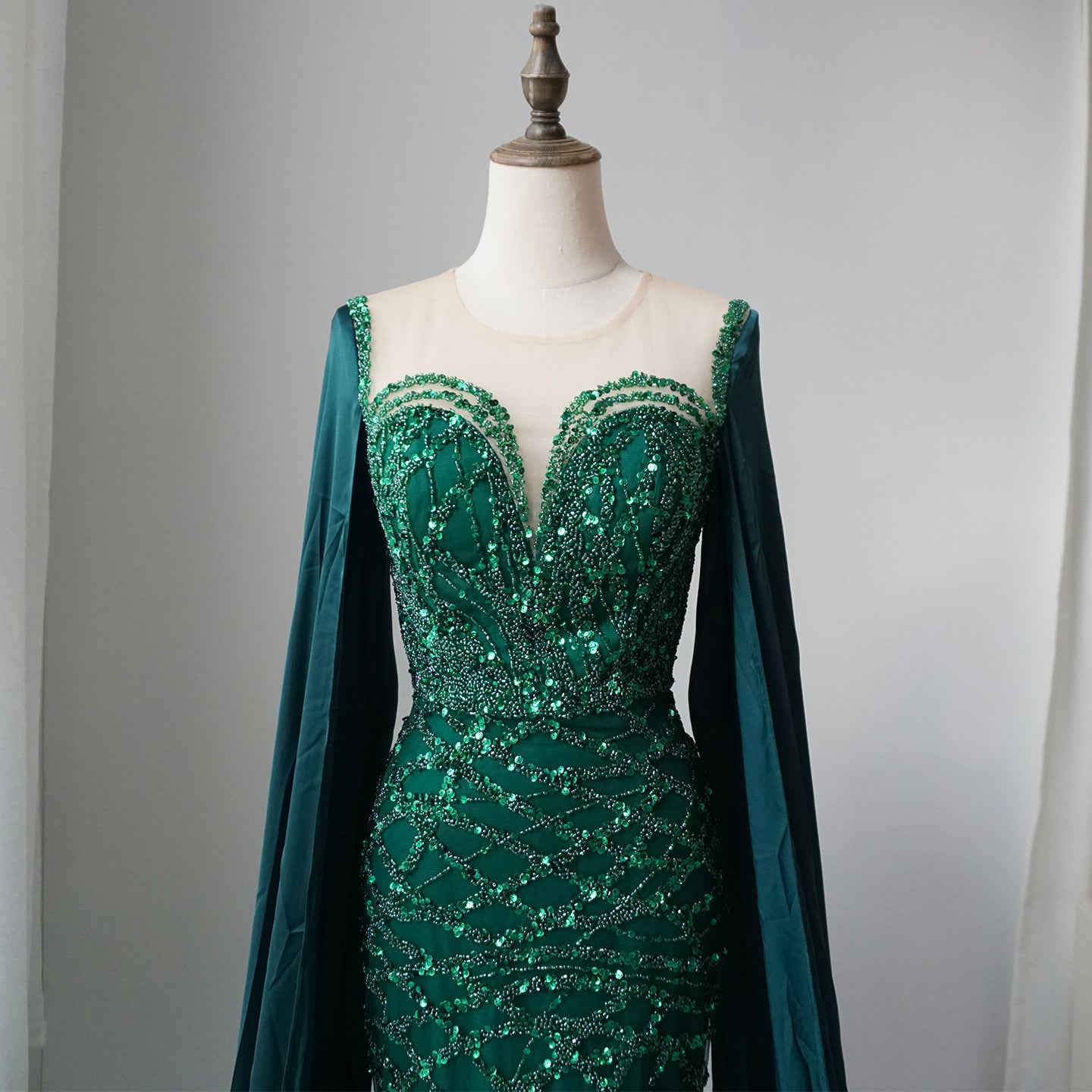 Alacati Green Cape Sleeves Luxury Evening Dresses Gowns 2025 Mermaid Beaded Elegant For Women Party ED500771