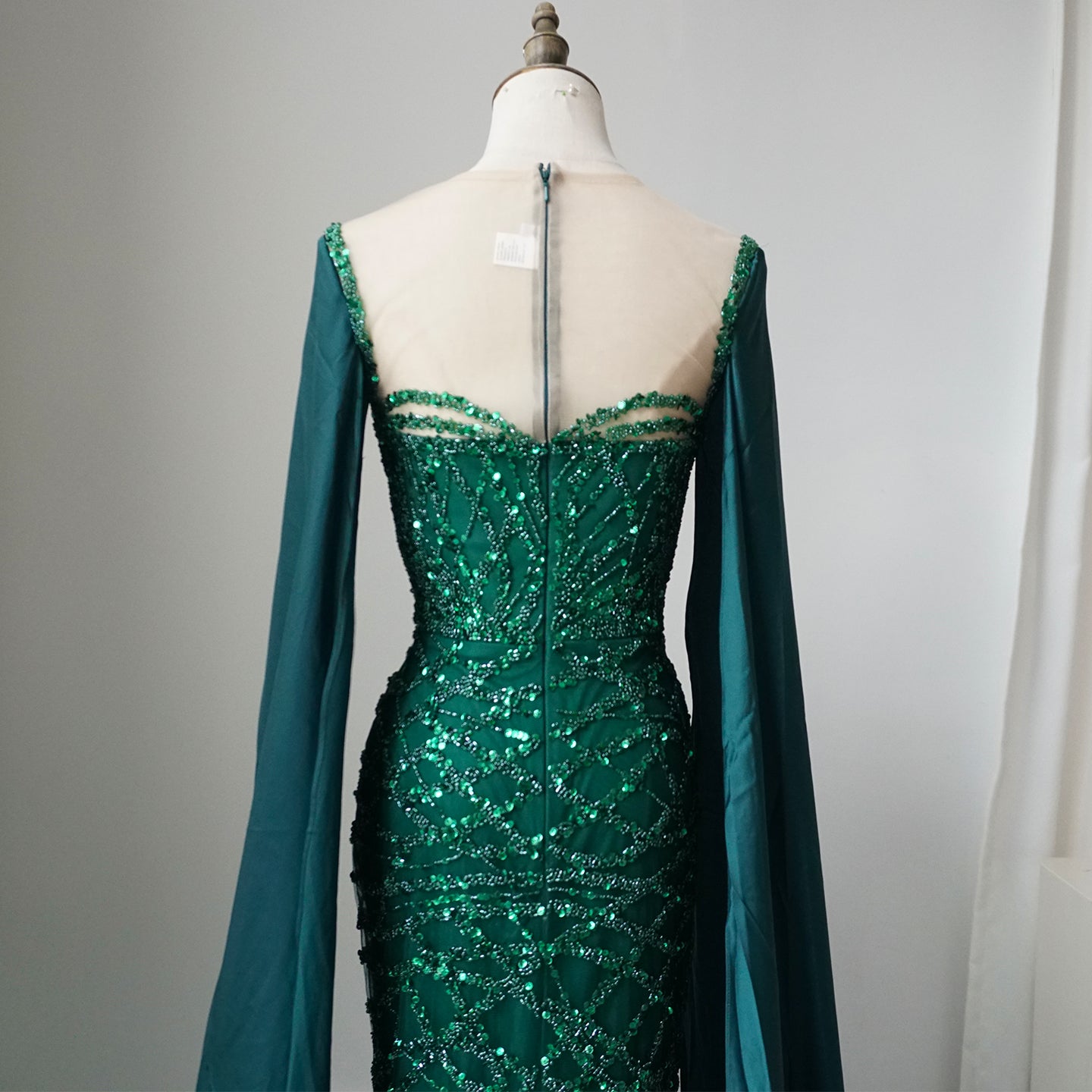 Alacati Green Cape Sleeves Luxury Evening Dresses Gowns 2025 Mermaid Beaded Elegant For Women Party ED500771