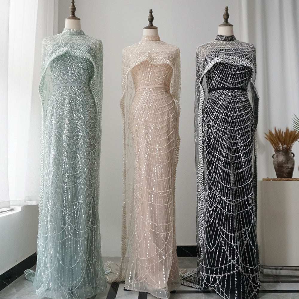 Alacati Nude Mermaid Long Cape Luxury Saudi Arabic Evening Dresses Gowns 2025 For Formal Occasion  Customized ED500458