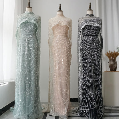 Alacati Nude Mermaid Long Cape Luxury Saudi Arabic Evening Dresses Gowns 2025 For Formal Occasion  Customized ED500458