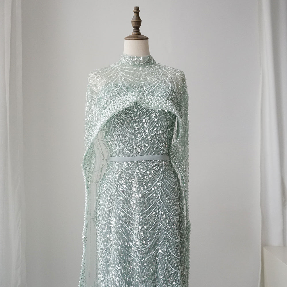 Alacati Nude Mermaid Long Cape Luxury Saudi Arabic Evening Dresses Gowns 2025 For Formal Occasion  Customized ED500458
