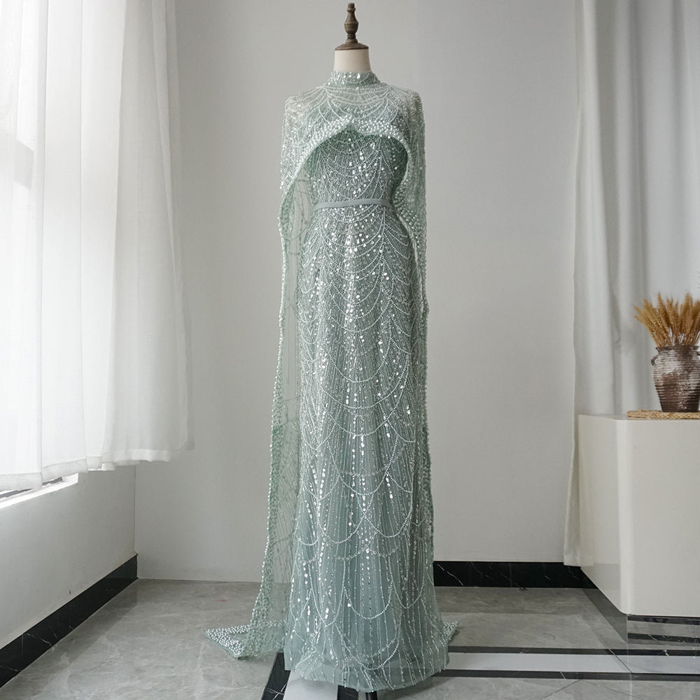 Alacati Nude Mermaid Long Cape Luxury Saudi Arabic Evening Dresses Gowns 2025 For Formal Occasion  Customized ED500458