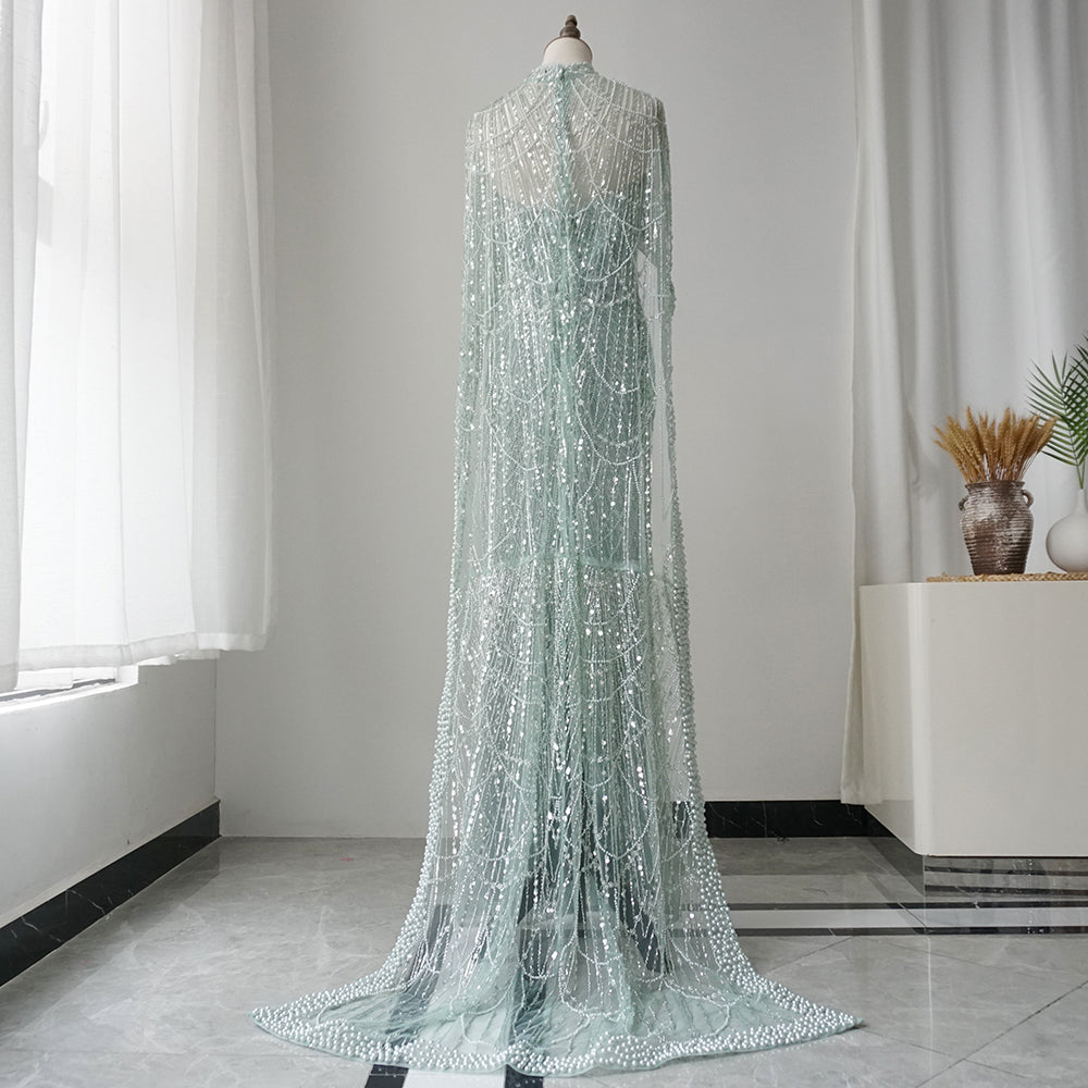 Alacati Nude Mermaid Long Cape Luxury Saudi Arabic Evening Dresses Gowns 2025 For Formal Occasion  Customized ED500458