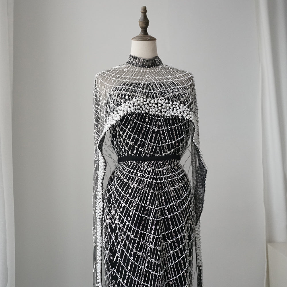 Alacati Nude Mermaid Long Cape Luxury Saudi Arabic Evening Dresses Gowns 2025 For Formal Occasion  Customized ED500458