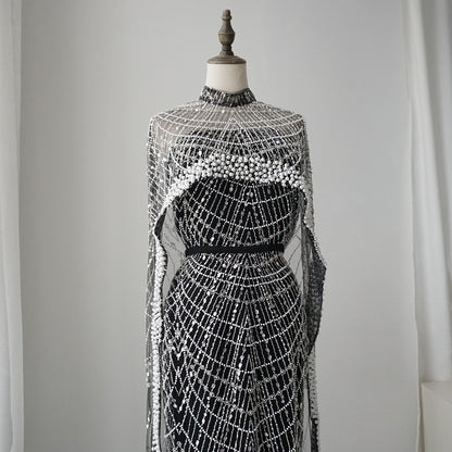 Alacati Nude Mermaid Long Cape Luxury Saudi Arabic Evening Dresses Gowns 2025 For Formal Occasion  Customized ED500458