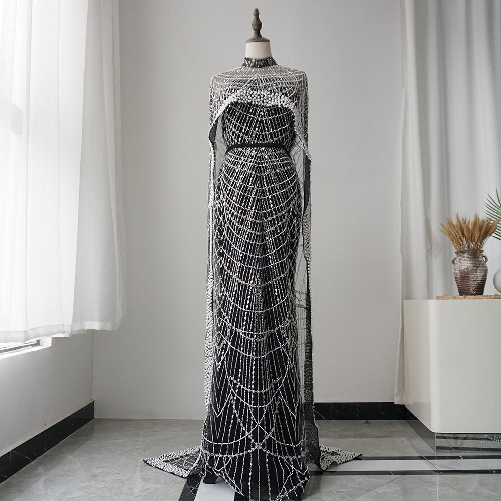 Alacati Nude Mermaid Long Cape Luxury Saudi Arabic Evening Dresses Gowns 2025 For Formal Occasion  Customized ED500458