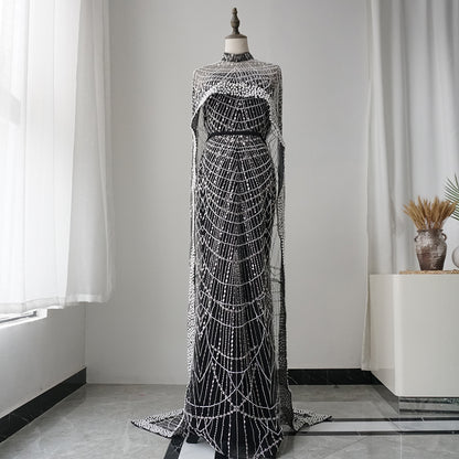 Alacati Nude Mermaid Long Cape Luxury Saudi Arabic Evening Dresses Gowns 2025 For Formal Occasion  Customized ED500458