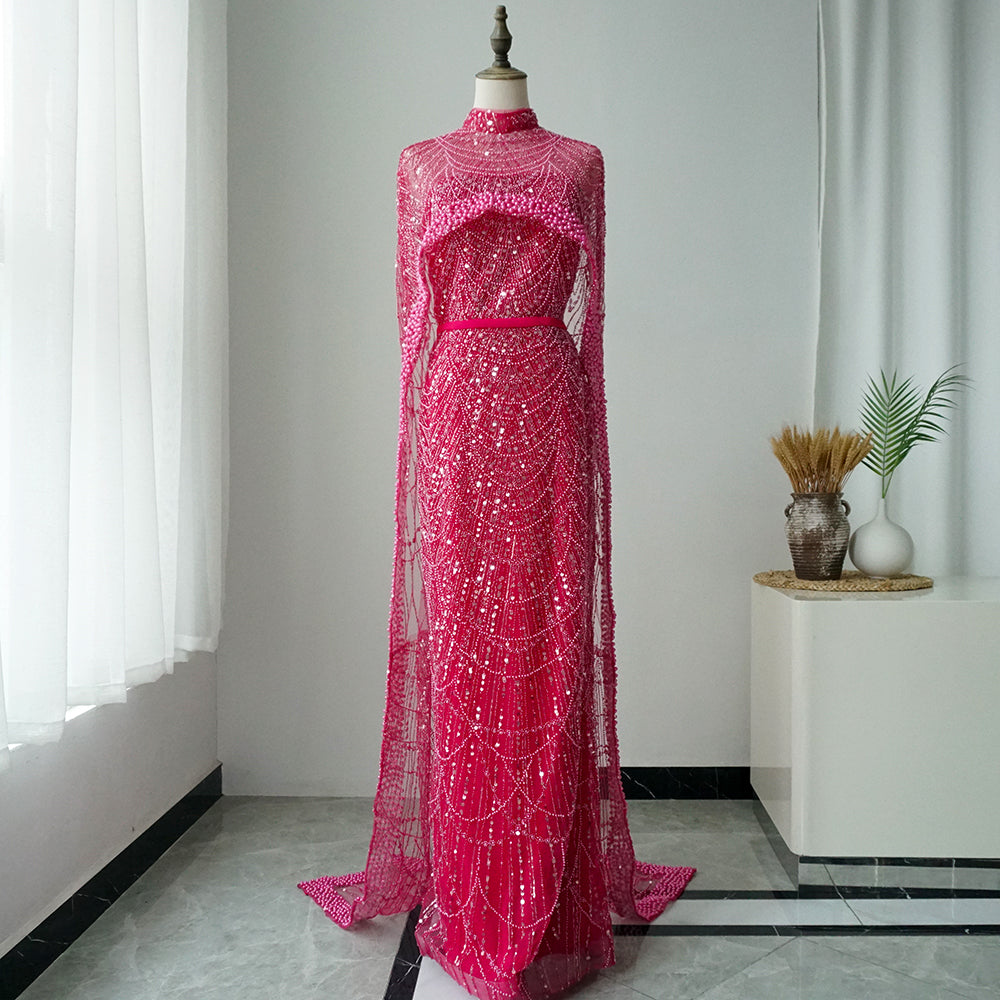 Alacati Nude Mermaid Long Cape Luxury Saudi Arabic Evening Dresses Gowns 2025 For Formal Occasion  Customized ED500458