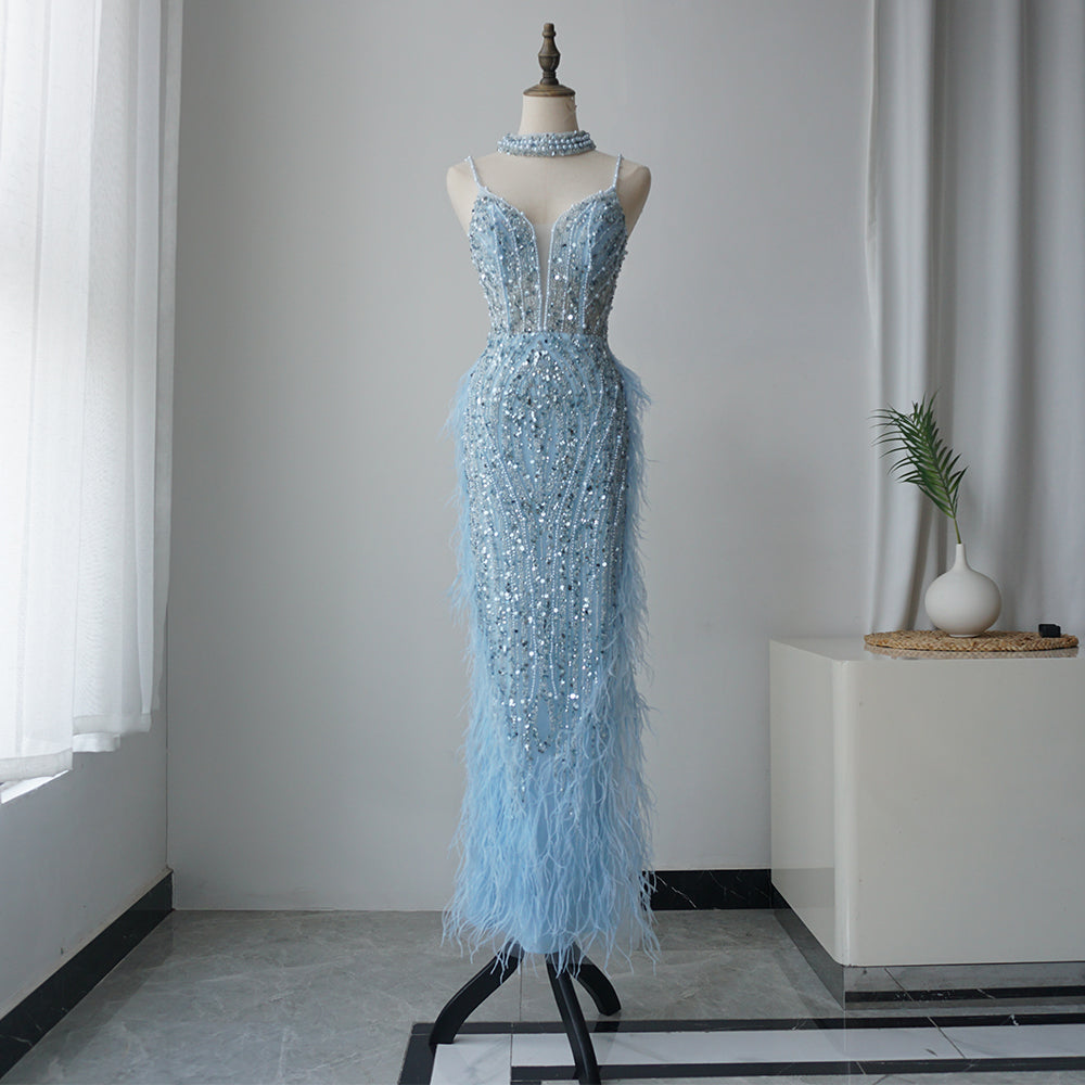 Alacati White Nude Mermaid Spaghetti Strap Beaded Feather Evening Dresses Prom Gowns 2025 For Woman Wedding Party Customized ED500522