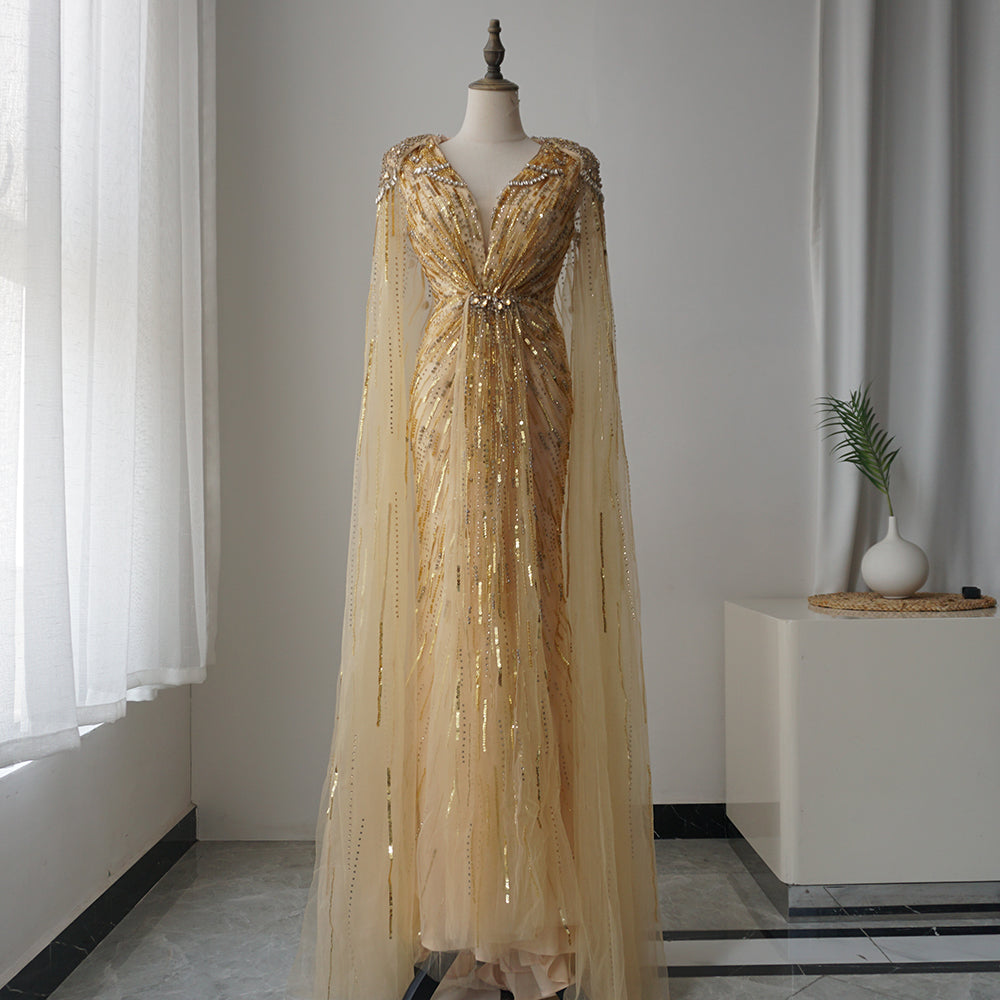 Alacati 2025 Turquoise Mermaid Evening Dresses Gowns With Beaded With Cape For Women's Wedding Party  Customized ED500566
