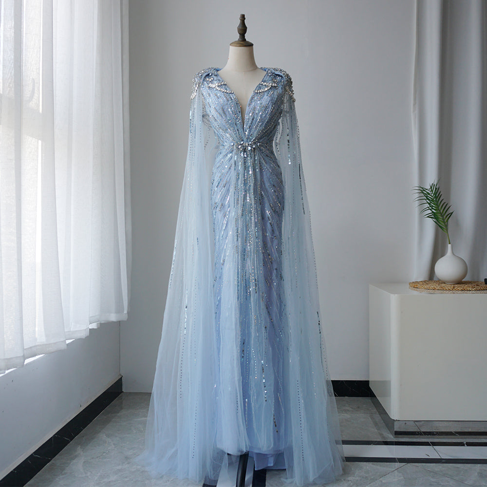 Alacati 2025 Turquoise Mermaid Evening Dresses Gowns With Beaded With Cape For Women's Wedding Party  Customized ED500566
