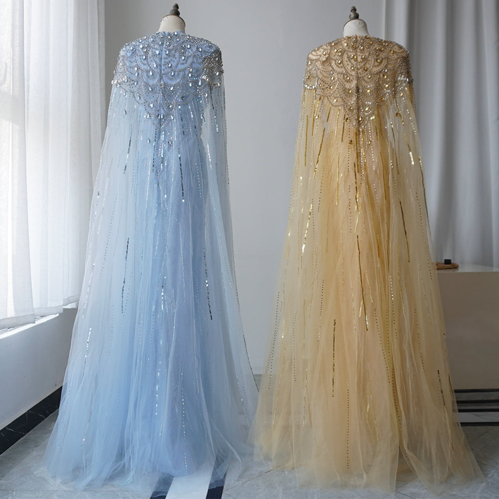 Alacati 2025 Turquoise Mermaid Evening Dresses Gowns With Beaded With Cape For Women's Wedding Party  Customized ED500566