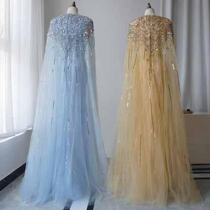Alacati 2025 Turquoise Mermaid Evening Dresses Gowns With Beaded With Cape For Women's Wedding Party  Customized ED500566
