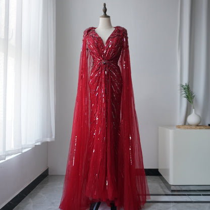 Alacati 2025 Turquoise Mermaid Evening Dresses Gowns With Beaded With Cape For Women's Wedding Party  Customized ED500566