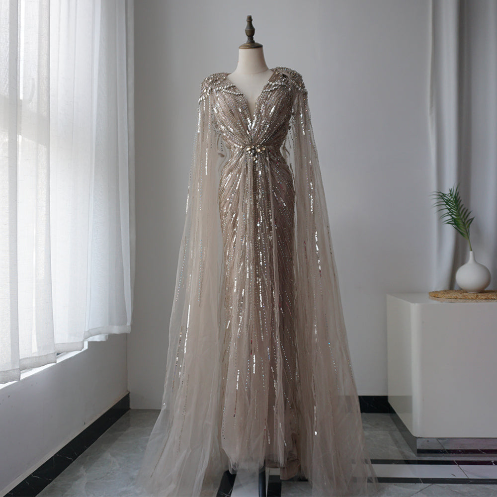 Alacati 2025 Turquoise Mermaid Evening Dresses Gowns With Beaded With Cape For Women's Wedding Party  Customized ED500566