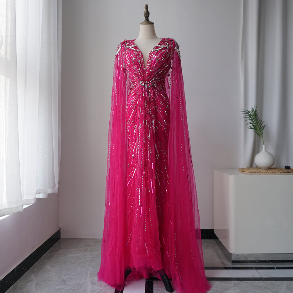 Alacati 2025 Turquoise Mermaid Evening Dresses Gowns With Beaded With Cape For Women's Wedding Party  Customized ED500566