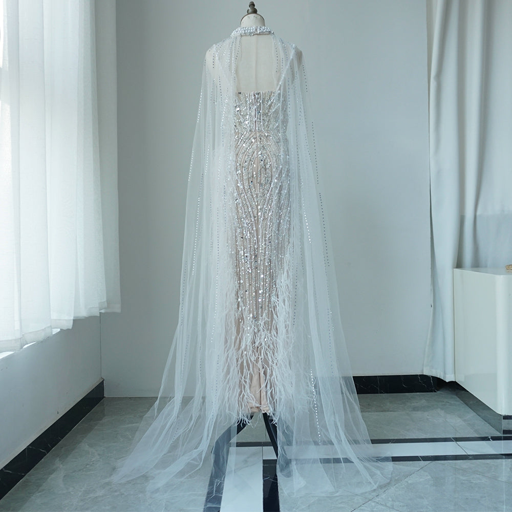 Alacati White Nude Mermaid Spaghetti Strap Beaded Feather Evening Dresses Prom Gowns 2025 For Woman Wedding Party Customized ED500522
