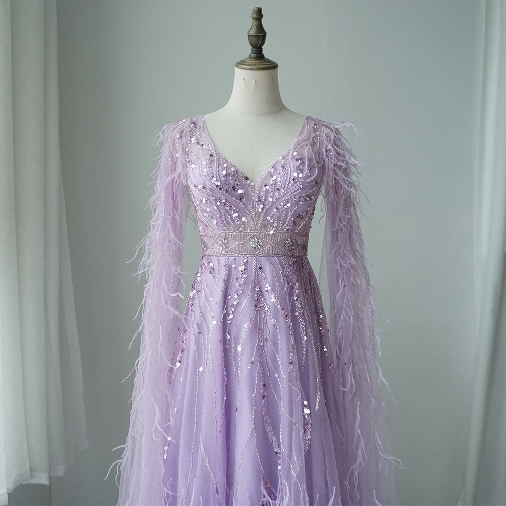 Feathers Nude A-line Evening Dresses with Cape Sleeves ED500604