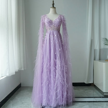Feathers Nude A-line Evening Dresses with Cape Sleeves ED500604