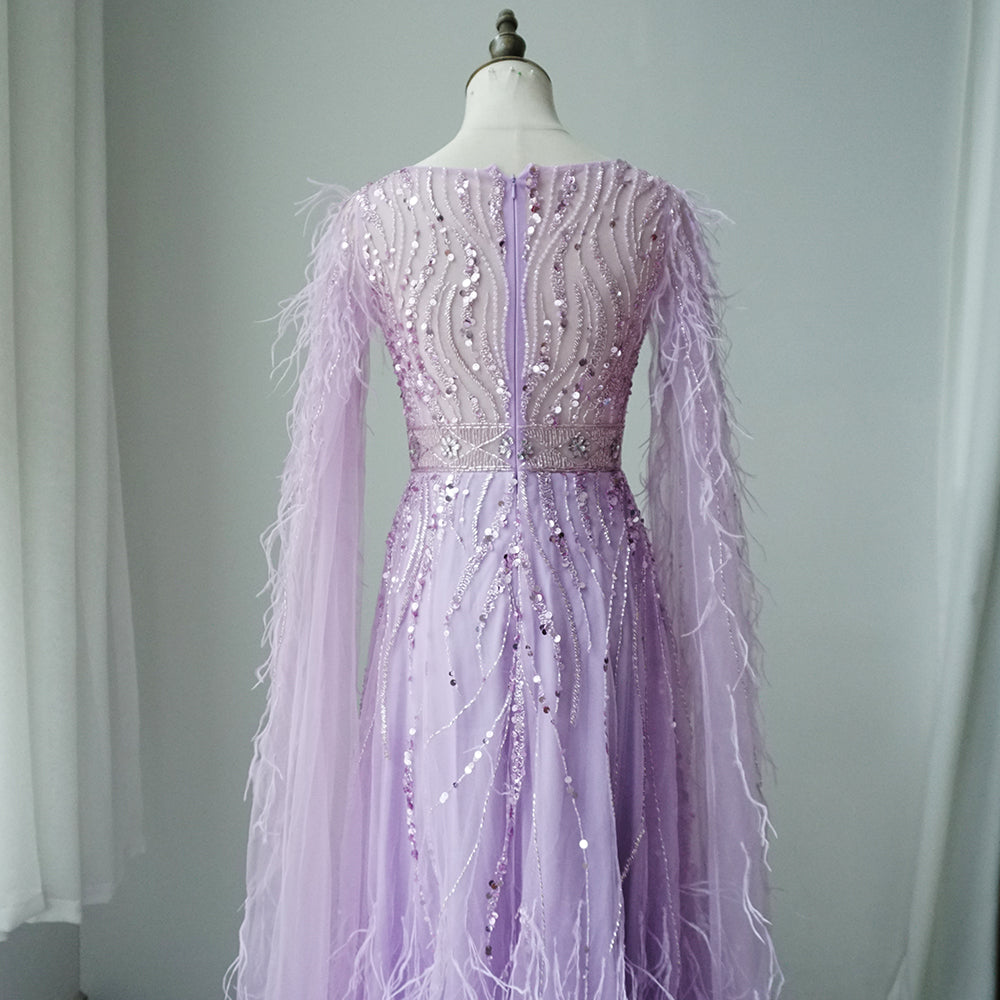 Feathers Nude A-line Evening Dresses with Cape Sleeves ED500604