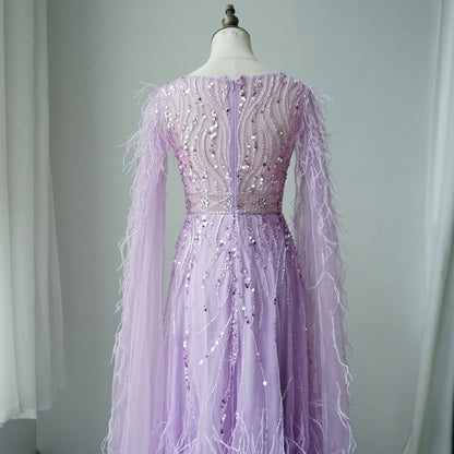 Feathers Nude A-line Evening Dresses with Cape Sleeves ED500604