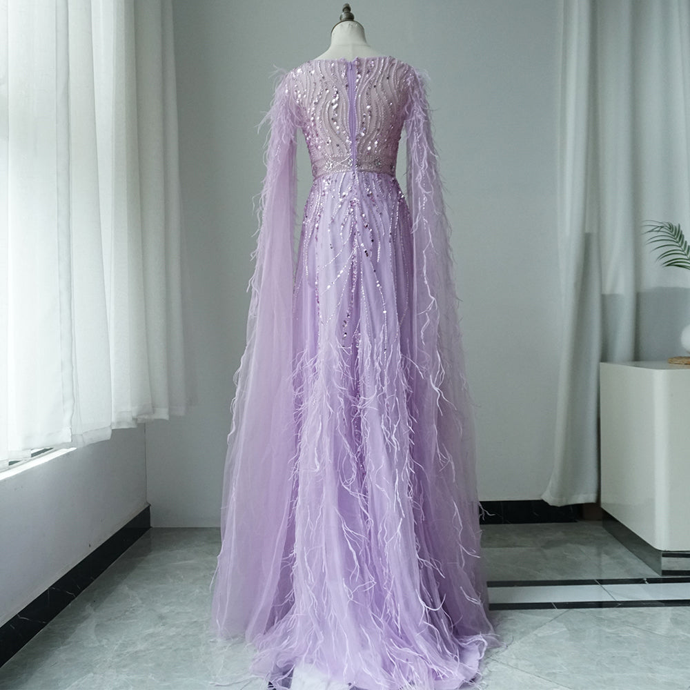 Feathers Nude A-line Evening Dresses with Cape Sleeves ED500604