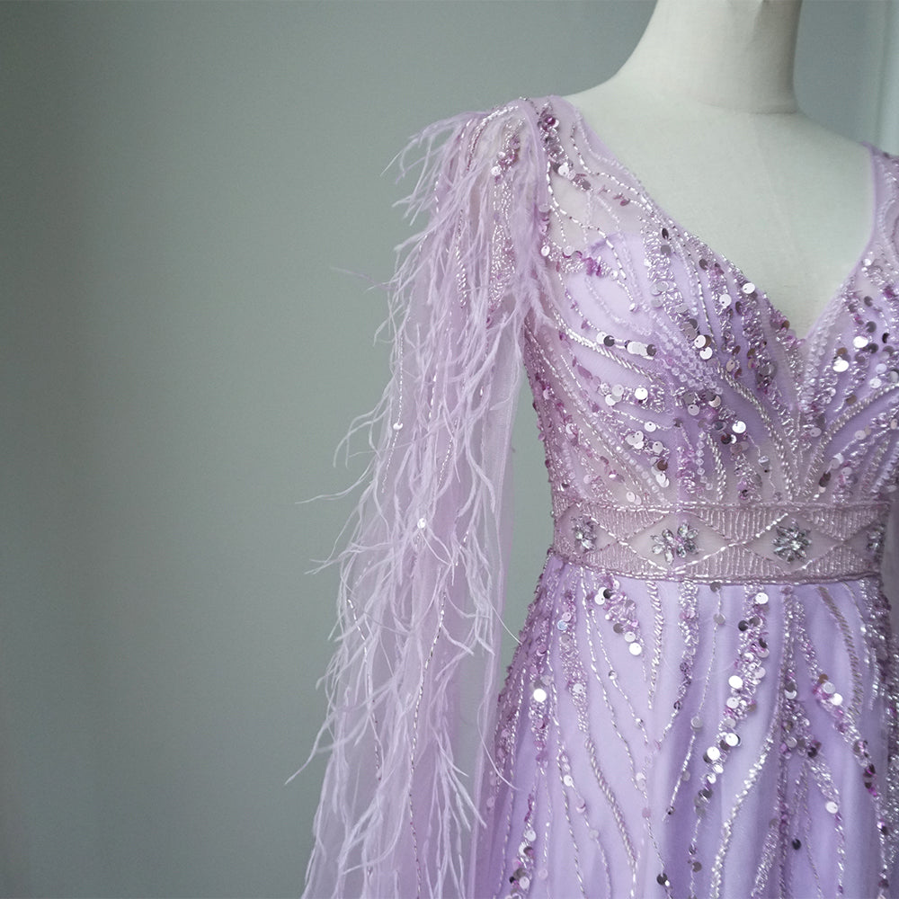 Feathers Nude A-line Evening Dresses with Cape Sleeves ED500604