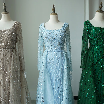 -50%  Luxury Beaded Dubai Mermaid Evening Dresses Gowns With Sleeves ED500609