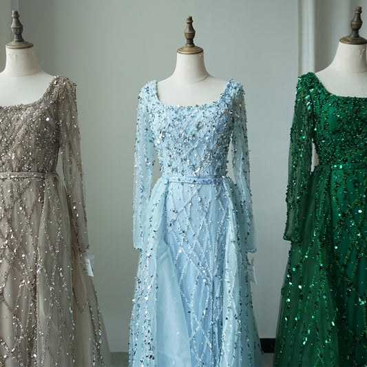 -50%  Luxury Beaded Dubai Mermaid Evening Dresses Gowns With Sleeves ED500609