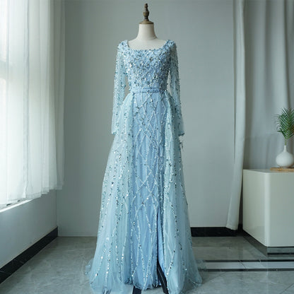 -50%  Luxury Beaded Dubai Mermaid Evening Dresses Gowns With Sleeves ED500609