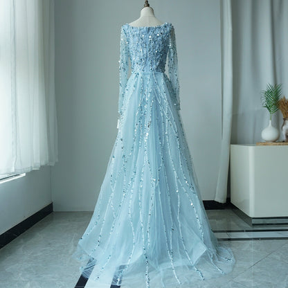 -50%  Luxury Beaded Dubai Mermaid Evening Dresses Gowns With Sleeves ED500609