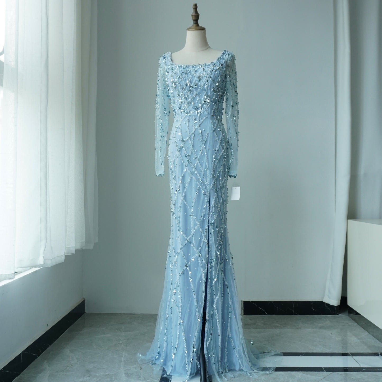 -50%  Luxury Beaded Dubai Mermaid Evening Dresses Gowns With Sleeves ED500609