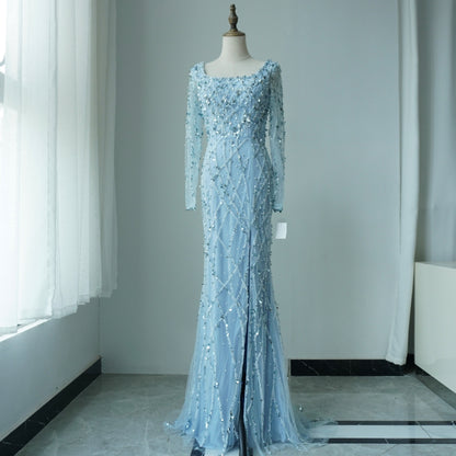 -50%  Luxury Beaded Dubai Mermaid Evening Dresses Gowns With Sleeves ED500609