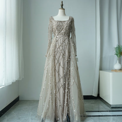 -50%  Luxury Beaded Dubai Mermaid Evening Dresses Gowns With Sleeves ED500609