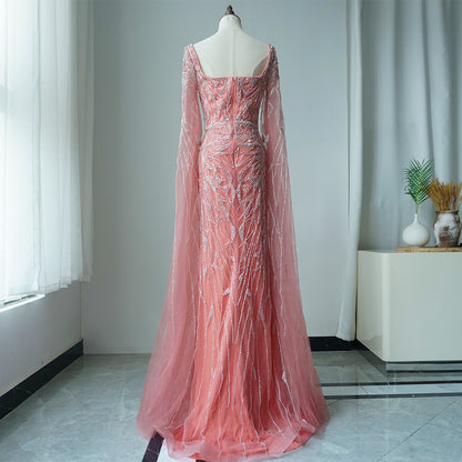 Nude Pink Luxury Evening Dresses with Cape Sleeves ED500614