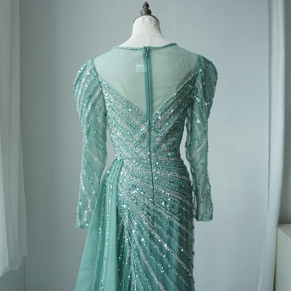 2025 Arabic Turquoise Mermaid Split Beaded Luxury Dubai Long Evening Dresses Gowns for Women Wedding Party ED500615