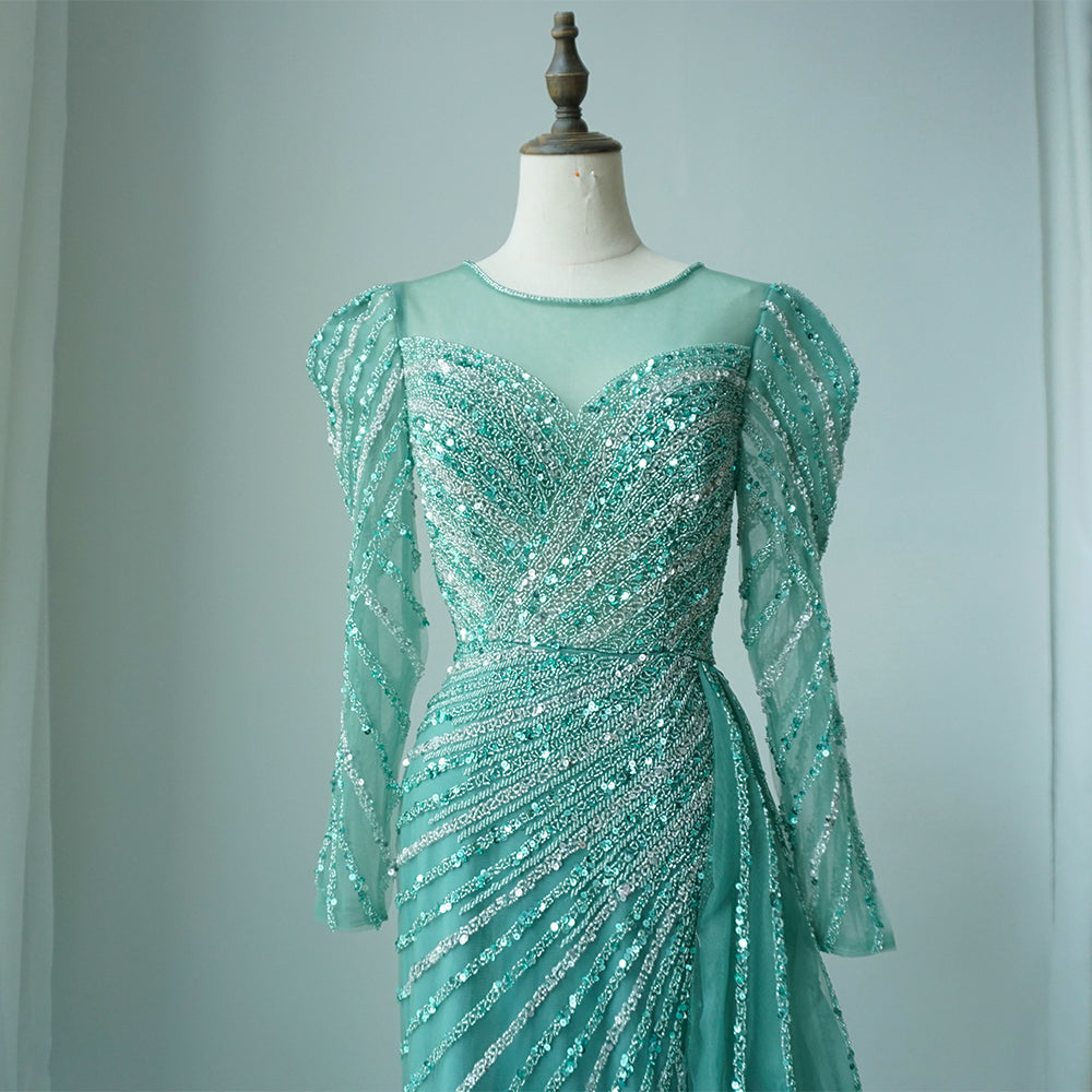 2025 Arabic Turquoise Mermaid Split Beaded Luxury Dubai Long Evening Dresses Gowns for Women Wedding Party ED500615