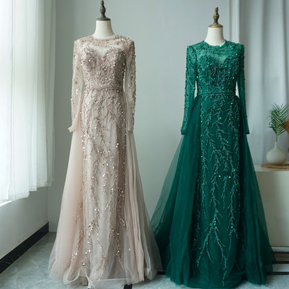 Muslim Green Elegant Mermaid Lace Beaded Luxury Long Evening Dresses Gowns For Women Wedding Party 2025 ED500611