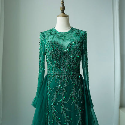 Muslim Green Elegant Mermaid Lace Beaded Luxury Long Evening Dresses Gowns For Women Wedding Party 2025 ED500611