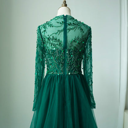 Muslim Green Elegant Mermaid Lace Beaded Luxury Long Evening Dresses Gowns For Women Wedding Party 2025 ED500611